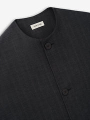 Grey Striped Wool Collarless Sport Jacket