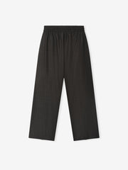 Grey Striped Wool Wide Leg Drawstring Pants