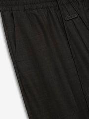 Grey Striped Wool Wide Leg Drawstring Pants
