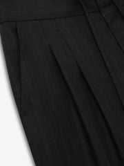 Black Striped Wool Baggy Shorts
