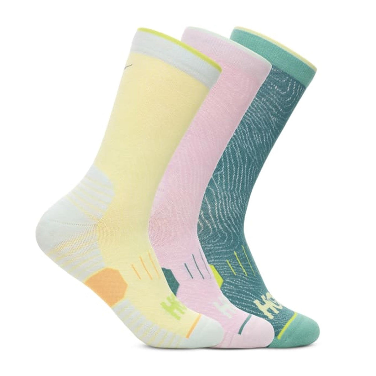 Hoka Crew Run Sock 3-Pack Celery Root/Pink Twilight/Oceanic